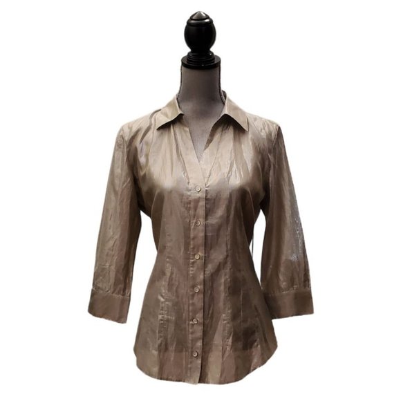 Chicos LS V-Neck Button Up Blouse | NWT | 1 (Small) | Silver Metallic - Picture 2 of 16